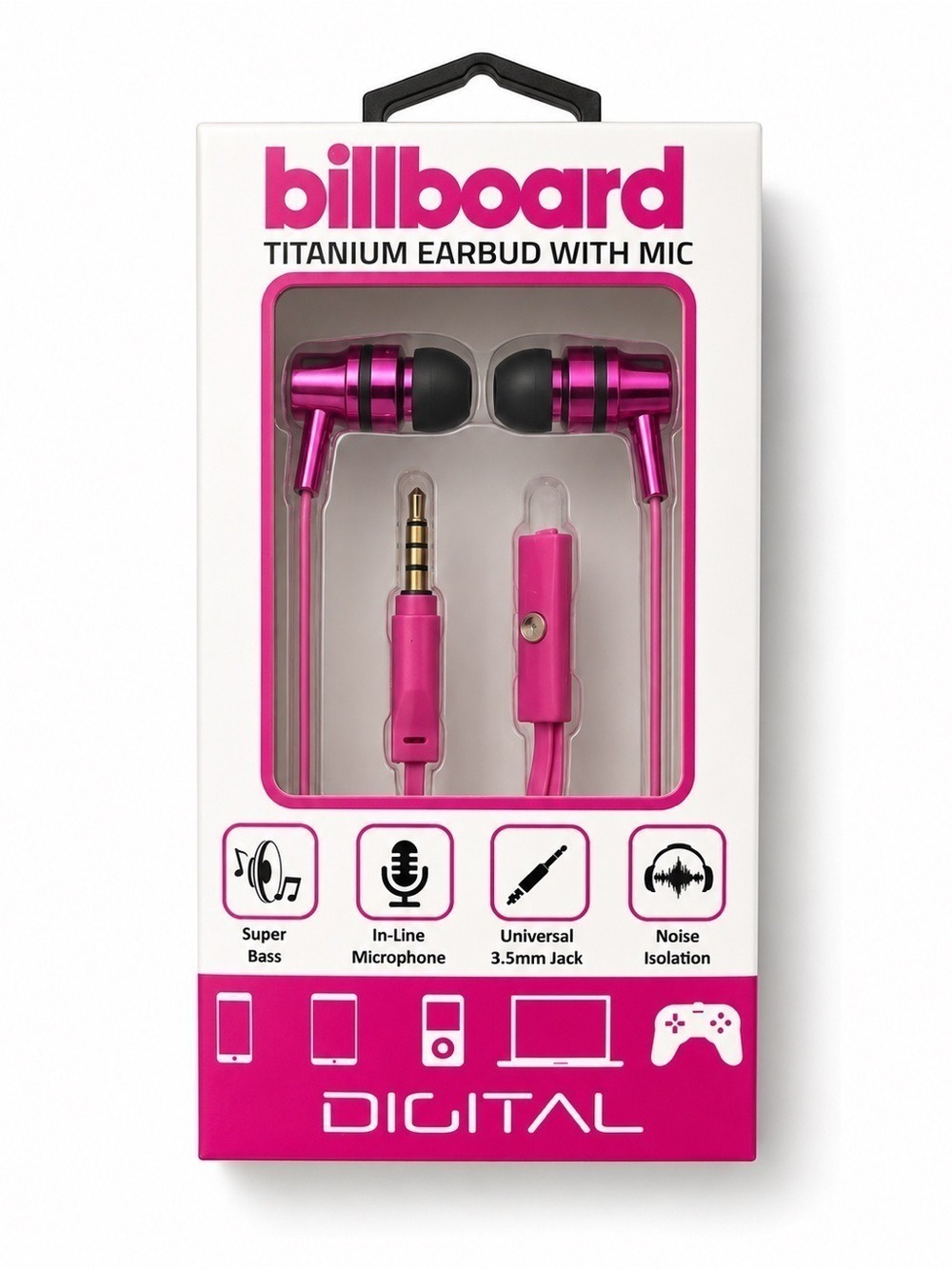 Billboard Titanium Wired Earbuds with Mic Pink NIP